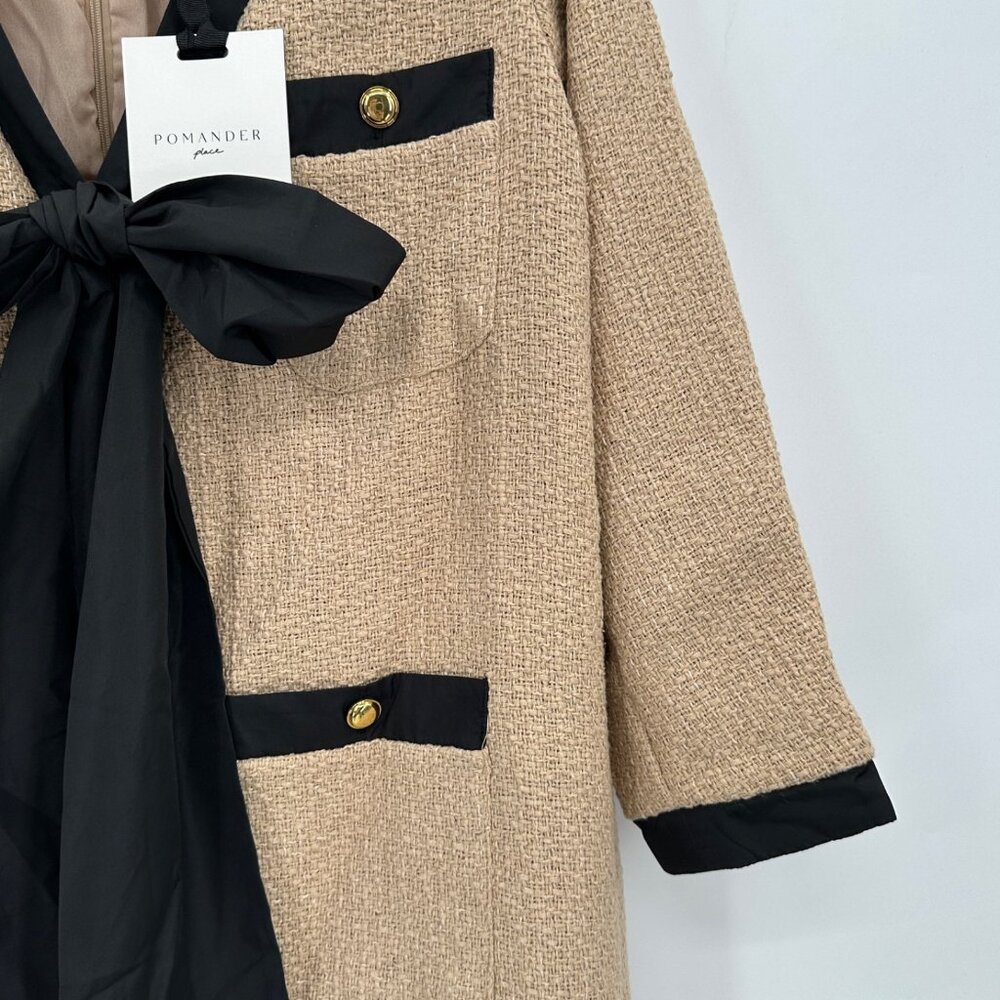 Pomander Place by Tuckernuck Tan Coco Tweed Bow Dress XS Long Sleeve NWT - Picture 3 of 5